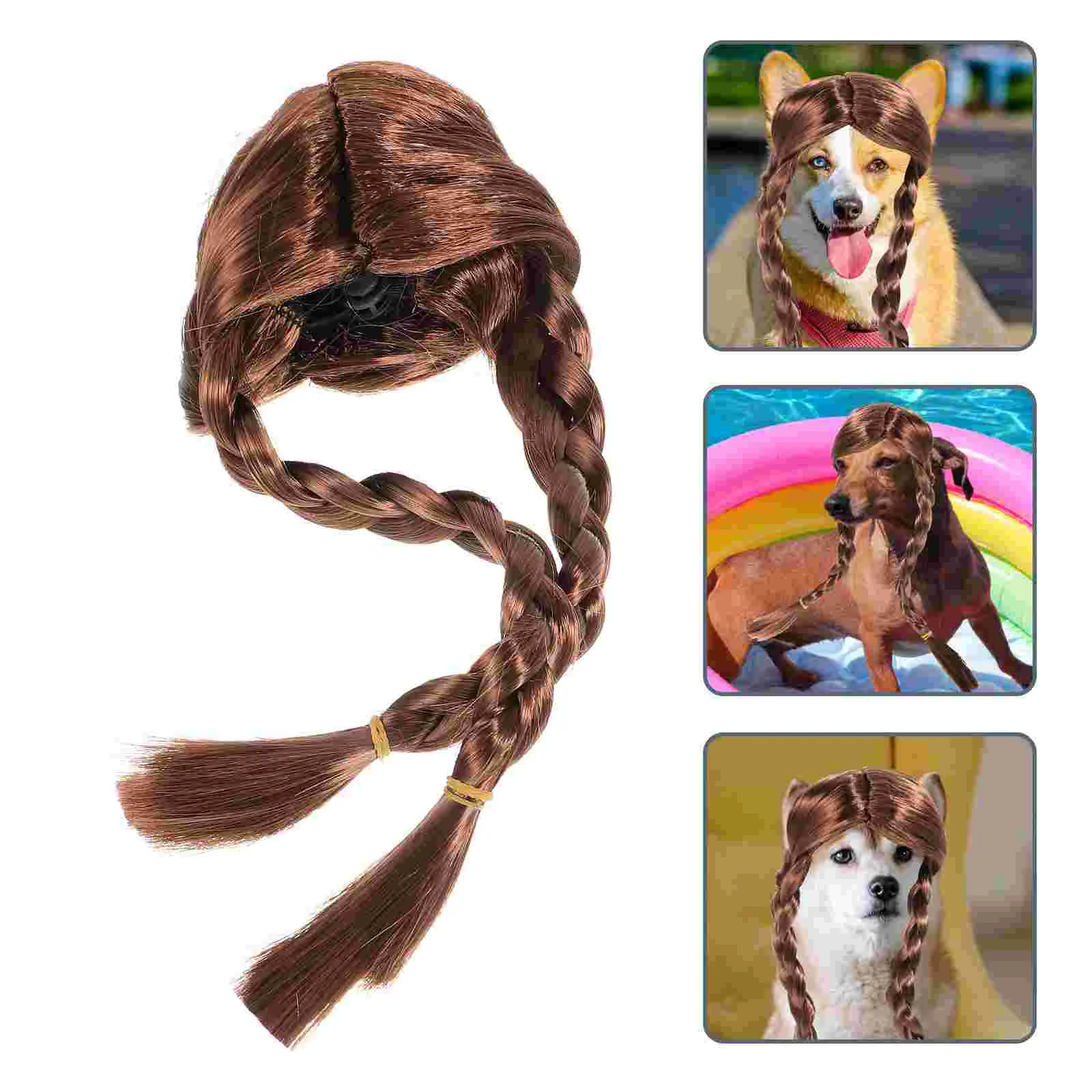 Braided Wigs for Cats Pet Apparel Puppy Costume Headpiece Dog Hairpiece Props Brown Party Favors