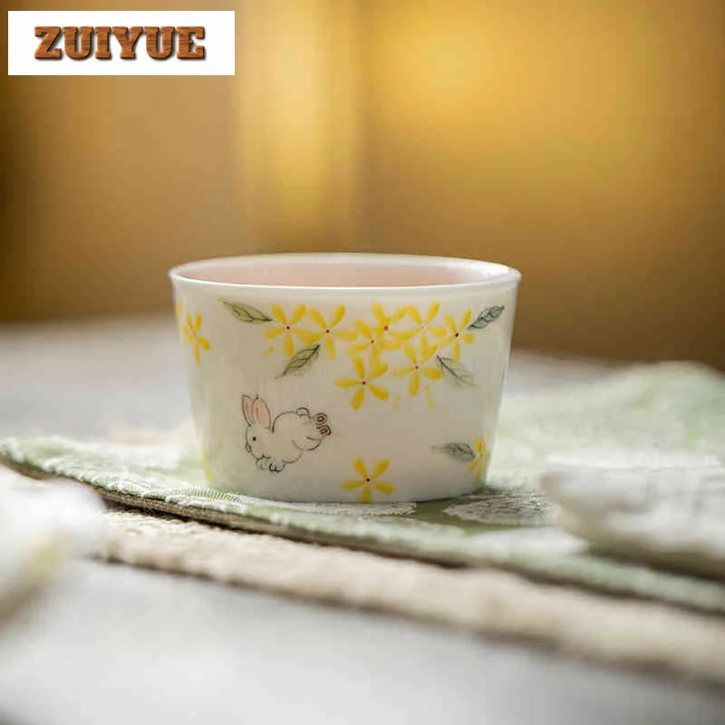 

2pc/lot Hand-painted Osmanthus Rabbit Teacup Antique Tea Bowl Mug Tea-tasting Meditation Cup Jianzhan Master Cups Teaset 100ml