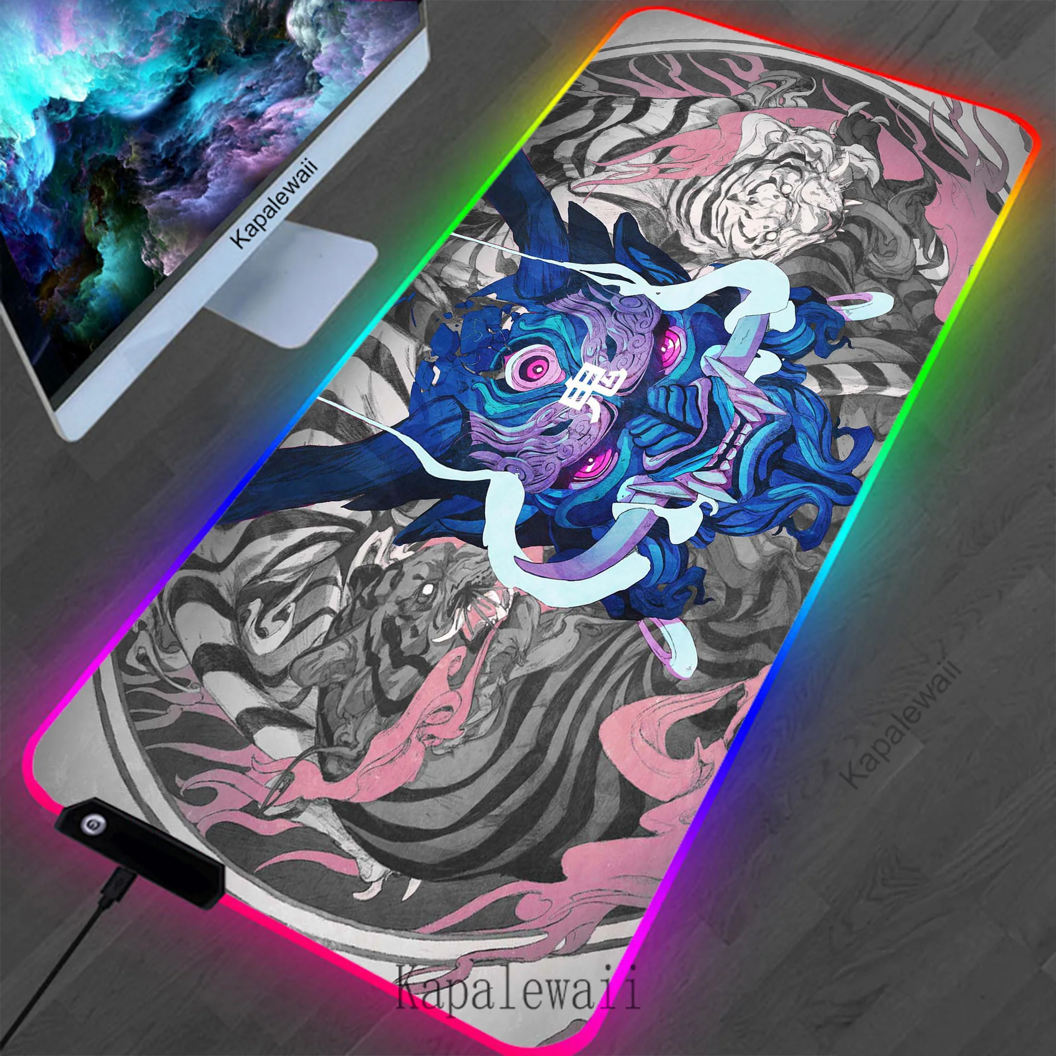 

RGB Mousepad LED Oni Mouse Pad Gamer Mousepad Locking Edge Mouse Mat Gaming Speed Keyboard Pads Notebook Office Rubber Desk Mat