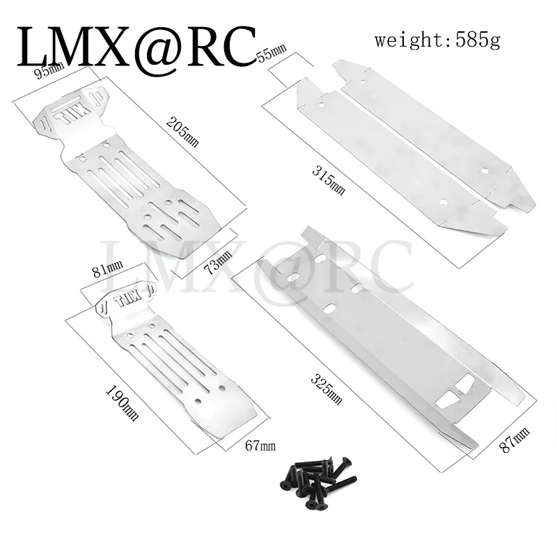 5ชิ้นตัวป้องกันสเตนเลสแผ่นแชสซีด้านหน้าด้านหลังสำหรับ Traxxas 1/10 MAXX V2.0 w/ widemaxx รถบิ๊กฟุต-89086-4