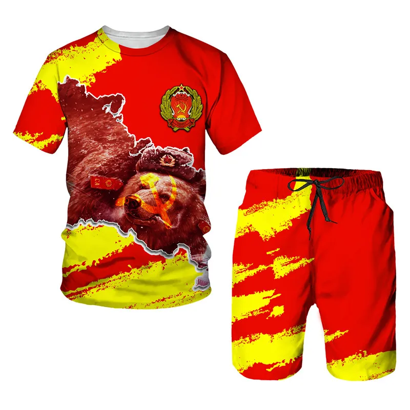 Trainings anzug cccp russische 3D-Druck T-Shirt Shorts Sets 2 Stück UdSSR Sowjetunion Stil Streetwear übergroße Sportswear Anzüge