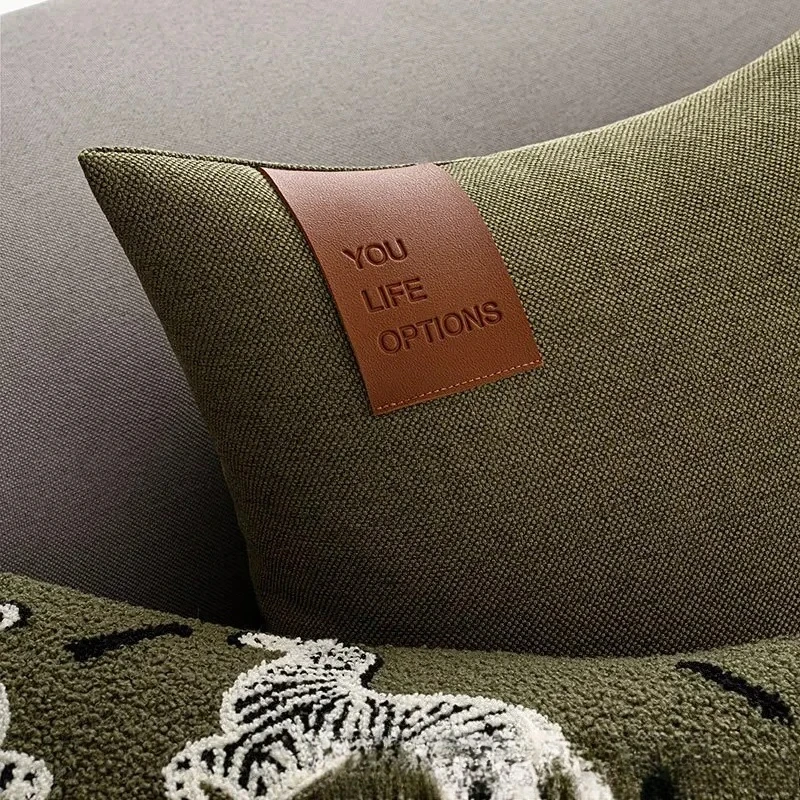 30x50/45x45/50x50 Leather Label Splicing Throw Pillow Cover Living Room Light Luxury Cushion Cover Nordic Pillowcase