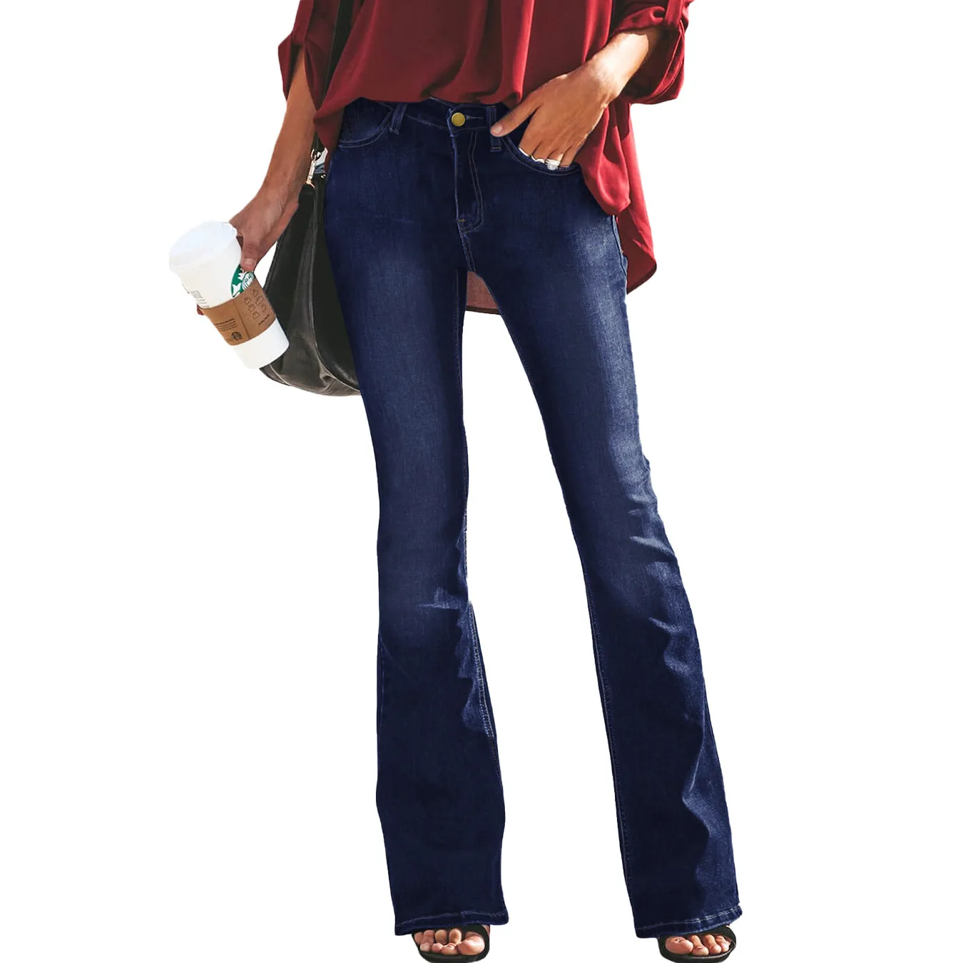 

Женские эластичные удобные расклешенные брюки с высокой талией, большие размеры, джинсы, женские сексуальные рваные джинсы