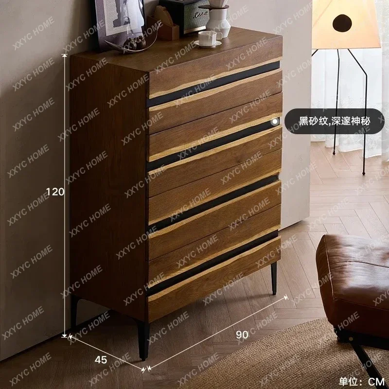 A Nordic retro solid wood metal oak bucket cabinet industrial wabi wind furniture entrance five bucket side cabinetEsmt163
