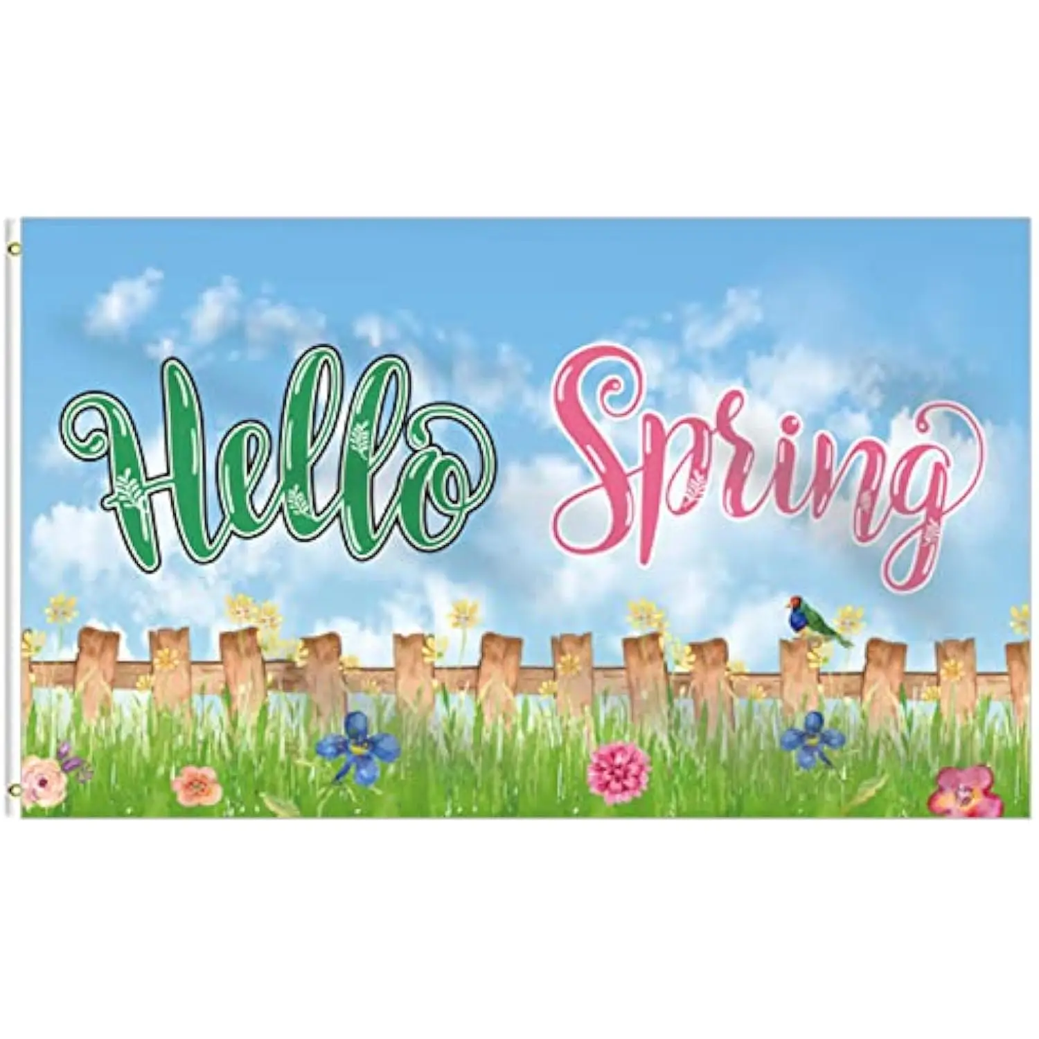 Hello Spring Bird and Flowers House Flag 3x5FT 4x6FT Seasonal Welcome Polyester Garden Yard Decor