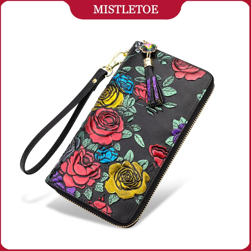 Floral Printed Leather Wallet Women Anti RFID Coin Purse Zipper Phone Wallet for Wedding Anniversary Party Gift