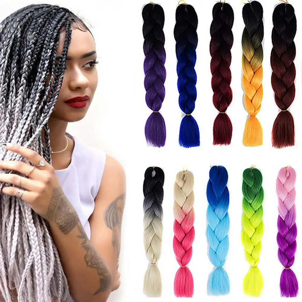 

60cm Gradient Color Wig Fashion Dirty Braided Ponytail Hair Extension Braiding Pony-Tail For Club Hair Accessories Wig Headband