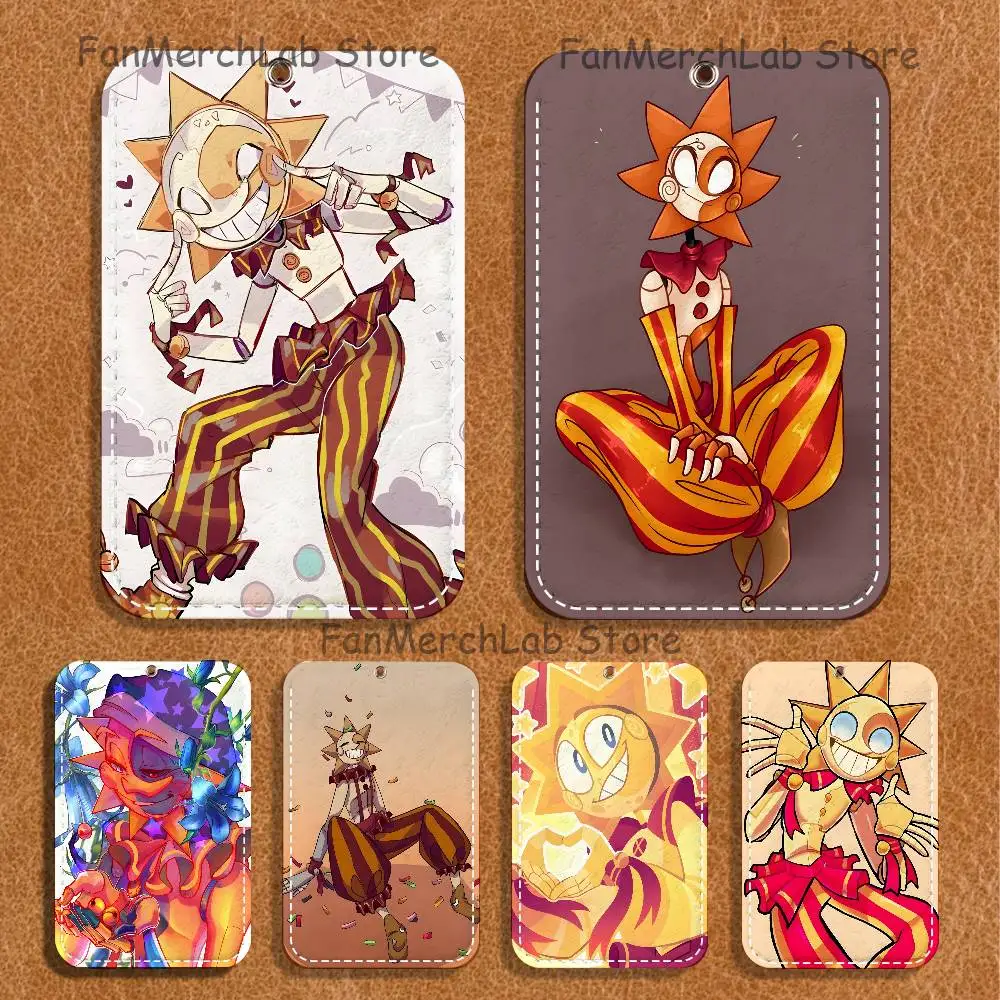 Cartoon S-Sundrop Pattern 1Pc PU Leather Card Holder Keychain Key Ring Door Lock Access Tags ID Card Case Keychain Card