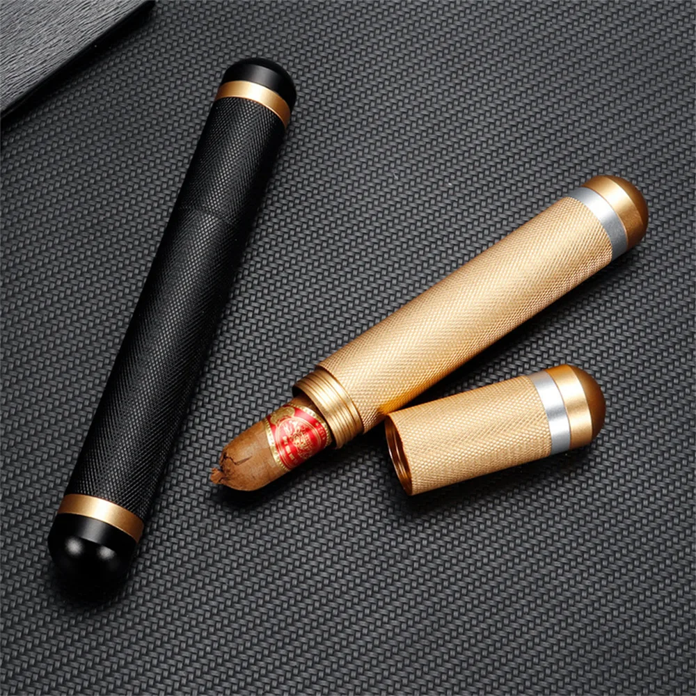 1pc Portable Aluminum Alloy Cigar Tube Metal Storage Aluminum Cigar Tube Moisture-proof Anti-fall Sealed Cigar Tube