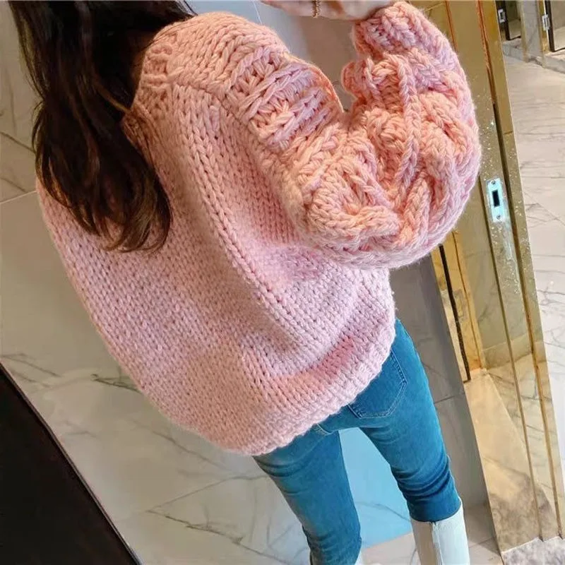 Chic Coarse Yarn Knitted Cardigan Women Sweet Young Fashion All-match Coats Girls Loose Leisure Solid Simple Soft Overcoats Ins