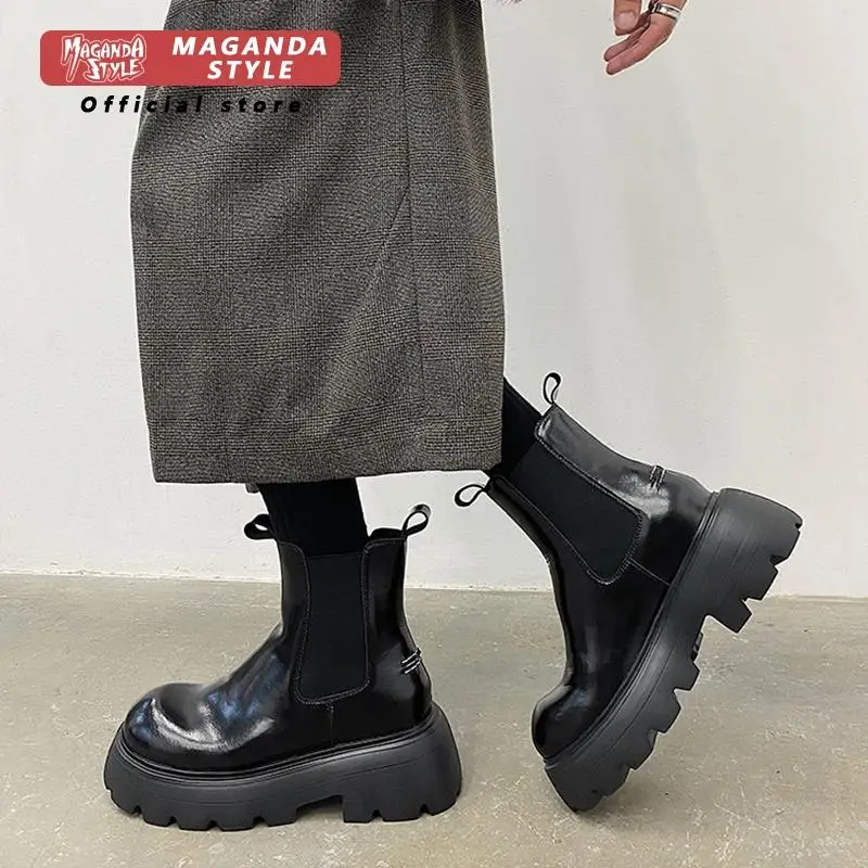 10cm invisible height increasing Chelsea boots for men thick soled short boots with British style high top chimney boots