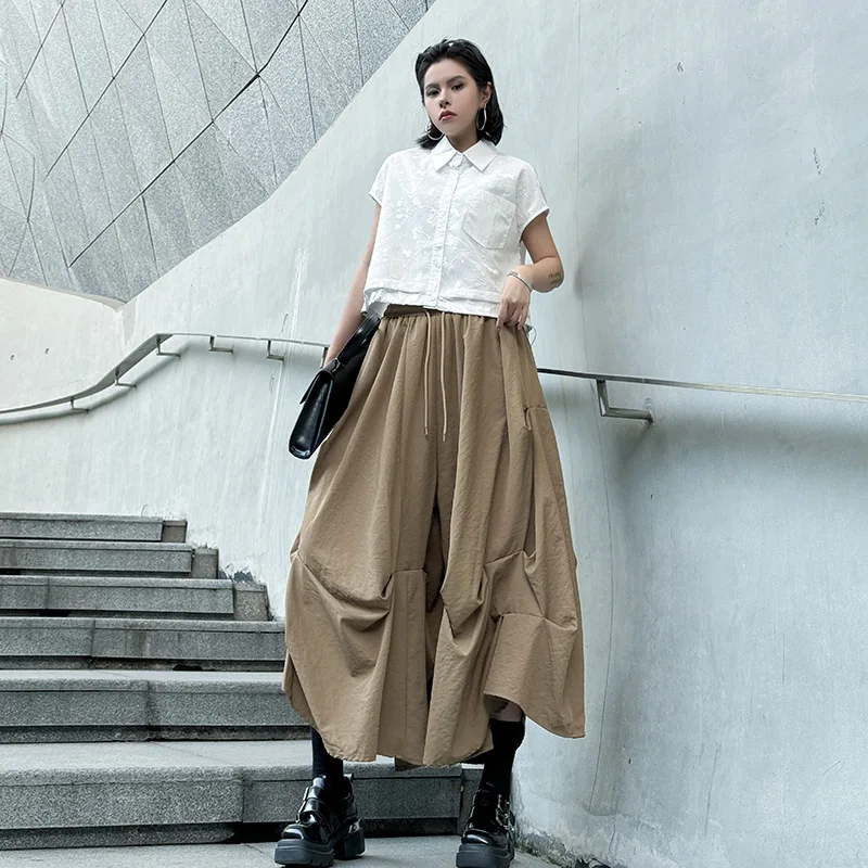 Tannt Women Skirt Irregular High-waisted Wide Leg Pants For Women Asymmetry Black Khaki Casual Calf-length Pants 2025 New
