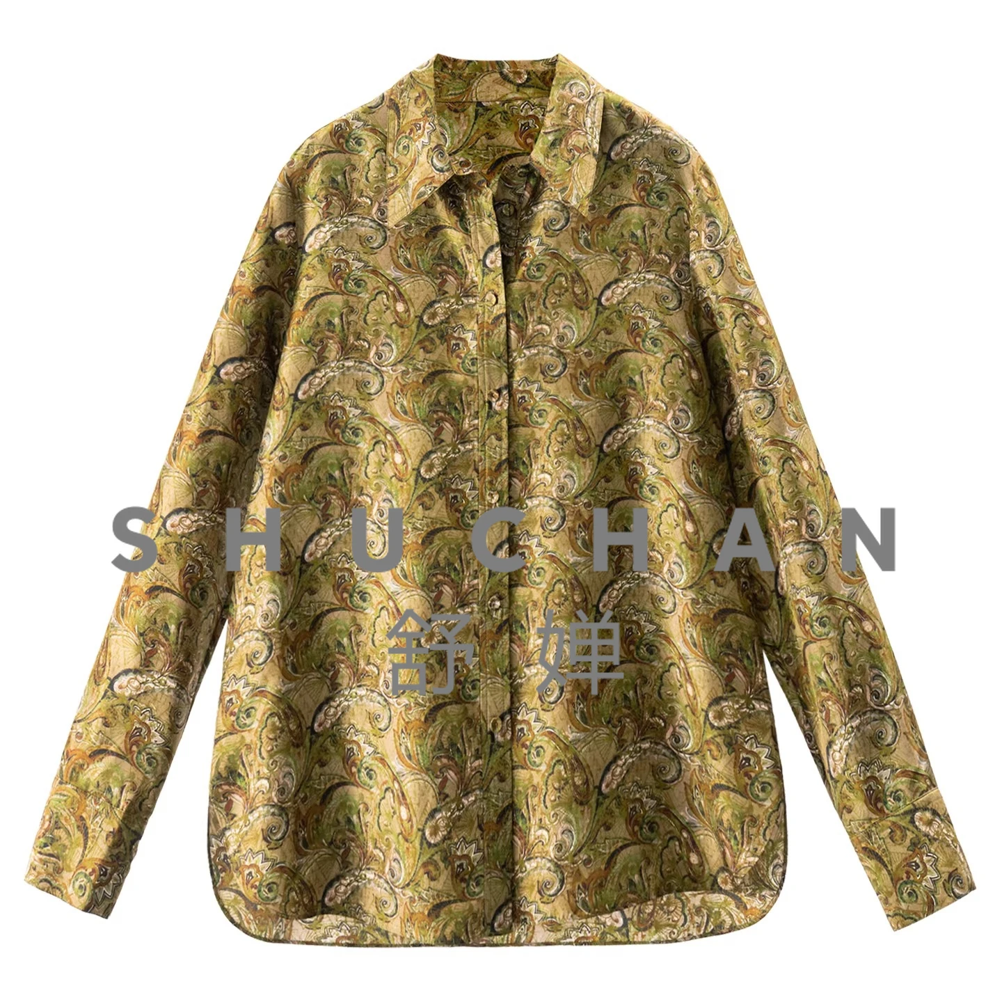 

Рубашка H с принтом цветов кешью в стиле французского шелкового текстиля, дизайн в стиле Old Money, для женщин, 43K5