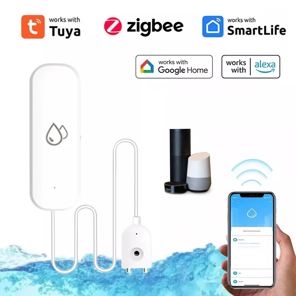 

Датчик утечки воды ZigBee Tuya, умный детектор утечек, сигнализация о наводнении, защита умного дома, дистанционное управление, приложение Smart Life