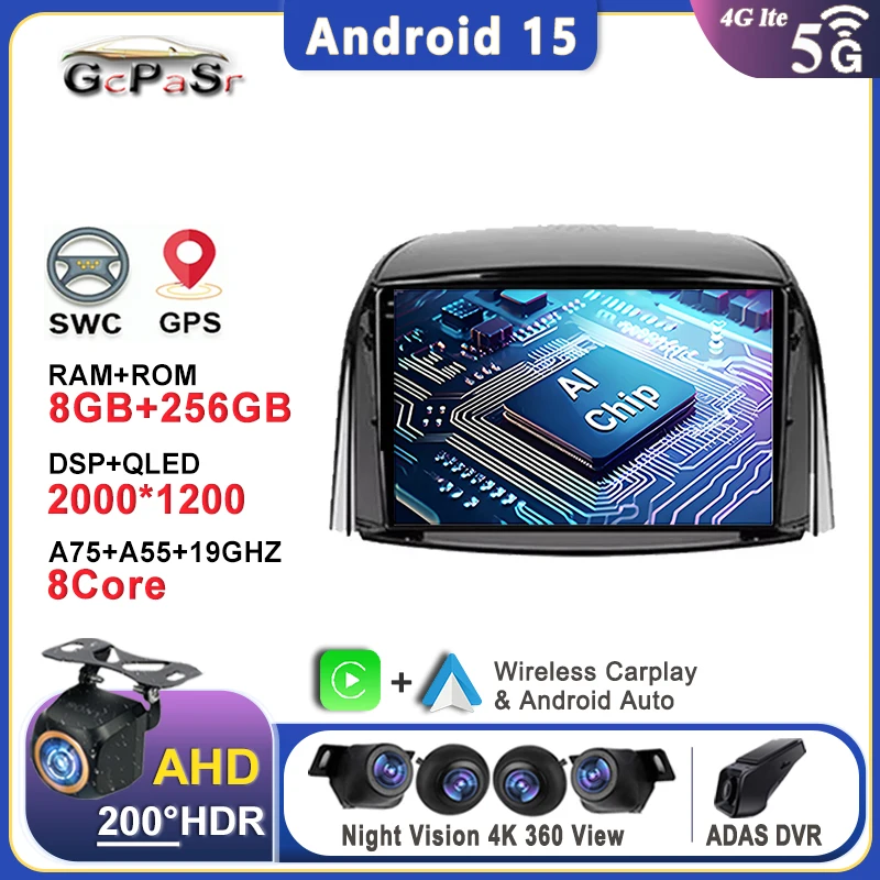 

Автомобильный DVD-плеер Android 14 для Renault Koleos 2009-2014 2015 2016, стерео головное устройство, сенсорный экран, без 2din DVD, авторадио, мультимедийный плеер