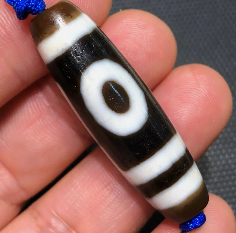 Royal Power Tibetan Old Agate Ivory Color 2Eye Totem dZi Bead 12*40mm