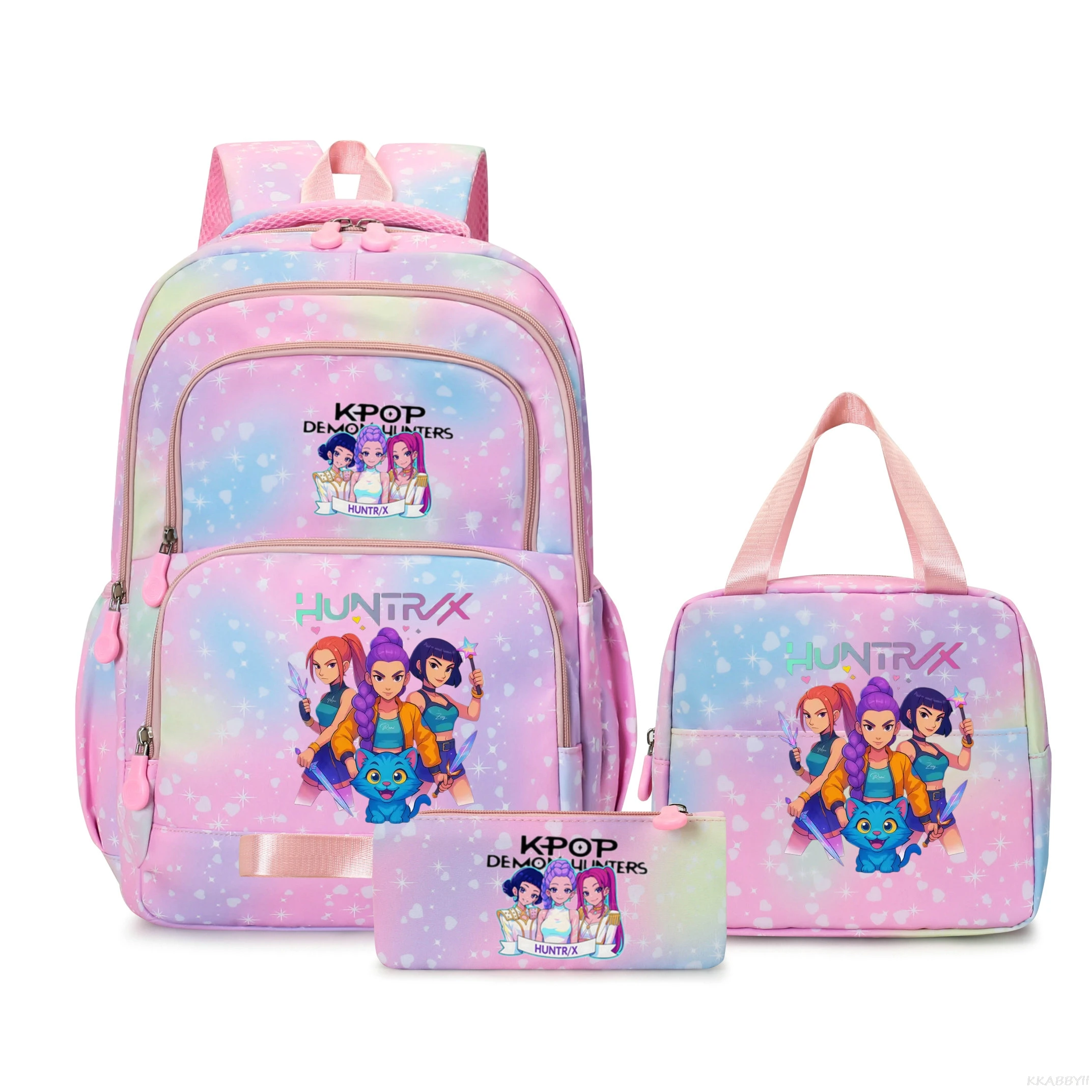 Mochila KPop Demon Hunters em Cores Arco-Íris Rumi Mira Zoey HUNTR/X Saja para Meninos e Meninas, Mochilas Escolares para Adolescentes