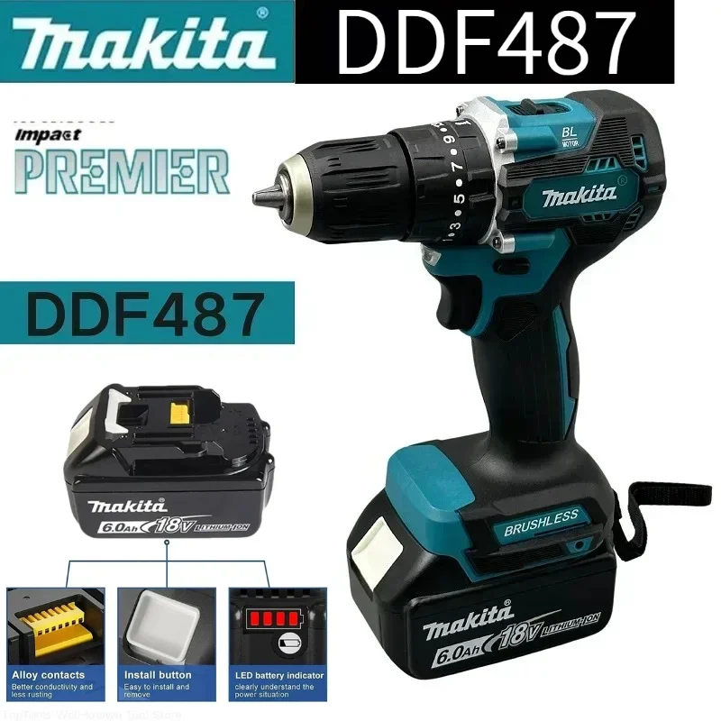 🥇   Makita DDF487 – perceuse-visseuse sans fil, tournevis électrique à percussion sans balais, outil électrique rechargeable 18V avec batterie 🥇