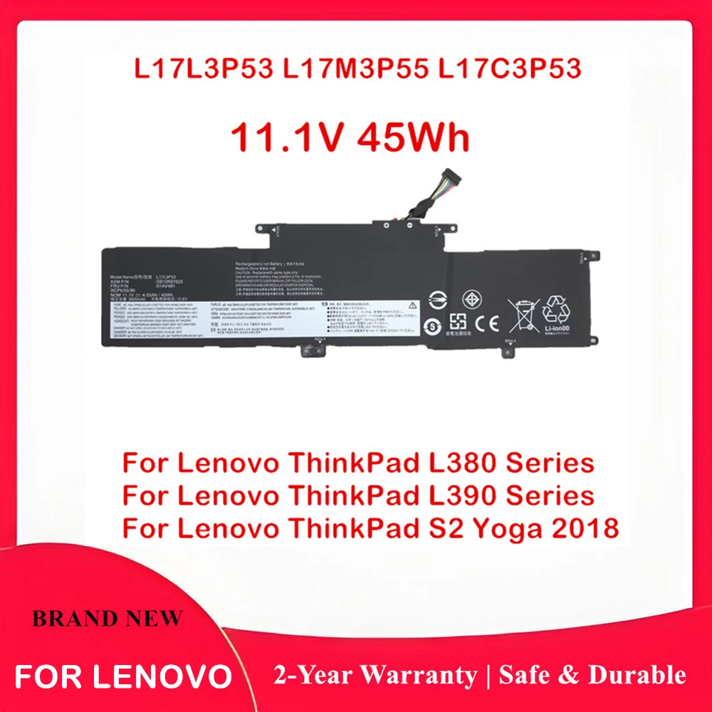 L17L3P53 Laptop Battery For Lenovo ThinkPad L380 L390 L380 Yoga L390 Yoga S2 Yoga 2018 L17M3P55 01AV481 11.1V 45Wh