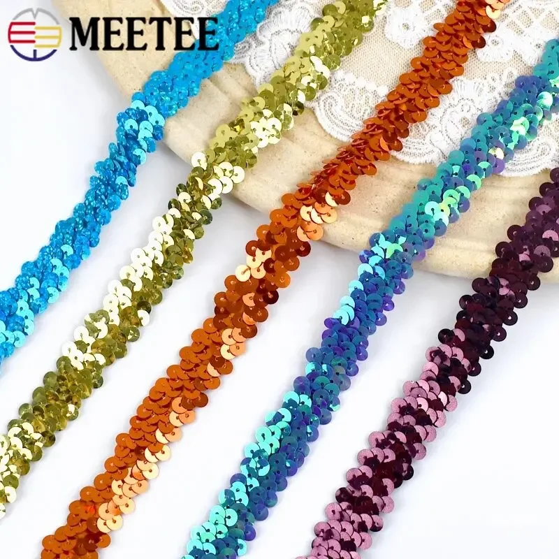 2-20M 2cm Sequin Lace Fabric Elastic Band for Dance Dress Decor Laces Trims Stetch Tape Clothing Trimming Ribbon DIY Accessories