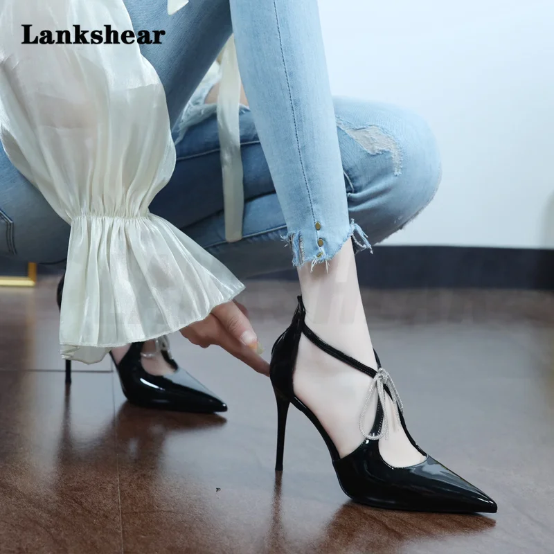 Patent Leather Sexy Cross Strap Sandals for Women Pointed Toe Single Shoes Dress Stiletto High Heels Women's New Fashion Shoes