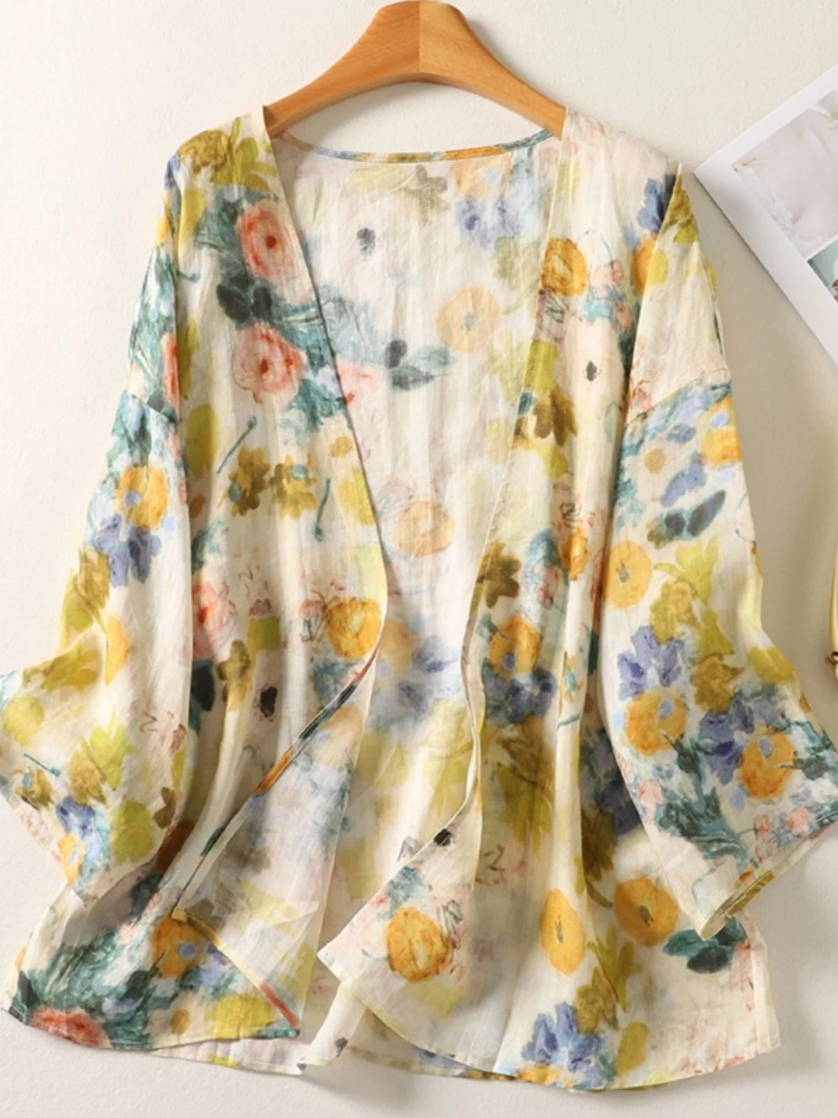 Damska luźna lniana koszula na lato, lekka, oddychająca, z nadrukiem, w stylu vintage, do pracy, długa, z rękawami...