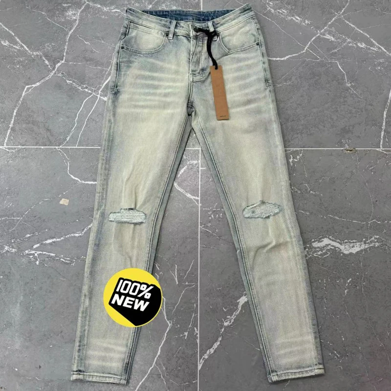 24FW Real Photo KSUBI Cross Jeans American Style Light Color Logo Embroidery Ripped Jeans Men Womenlow-rise Stretch Slim Jeans