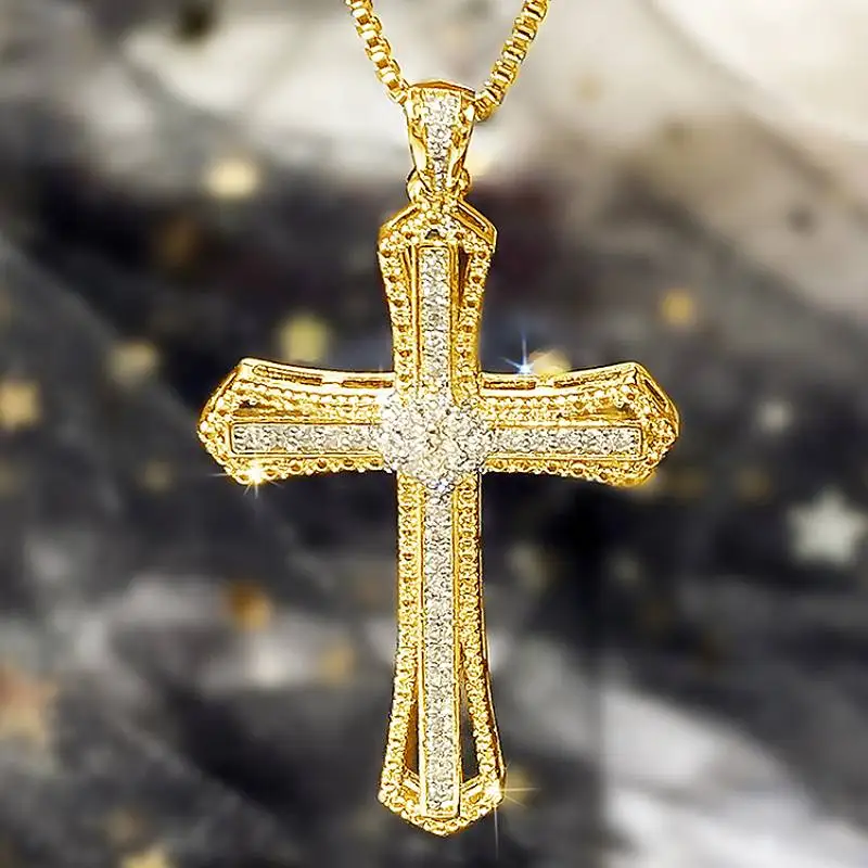 Huitan Damen Kreuz-Anhänger Halskette Voll mit Funkelnden Zirkonia-Steinen Modisches Party-Accessoire Persönlicher Täglicher Schmuck