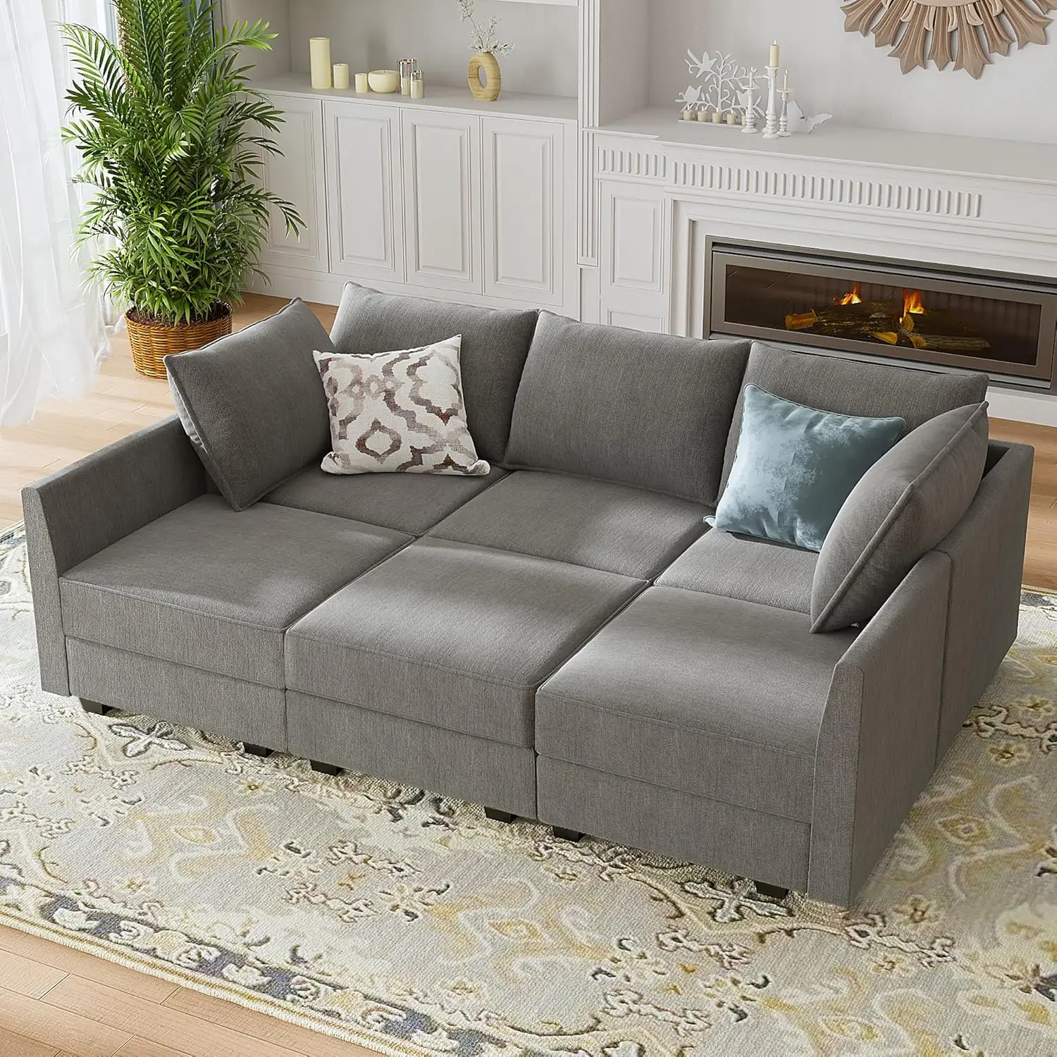 

Modular Sectional Sleeper Sofa Reversible Modular Couch with Storage Seats Modular Sleeper Sectional Sofa for Living Room Grey