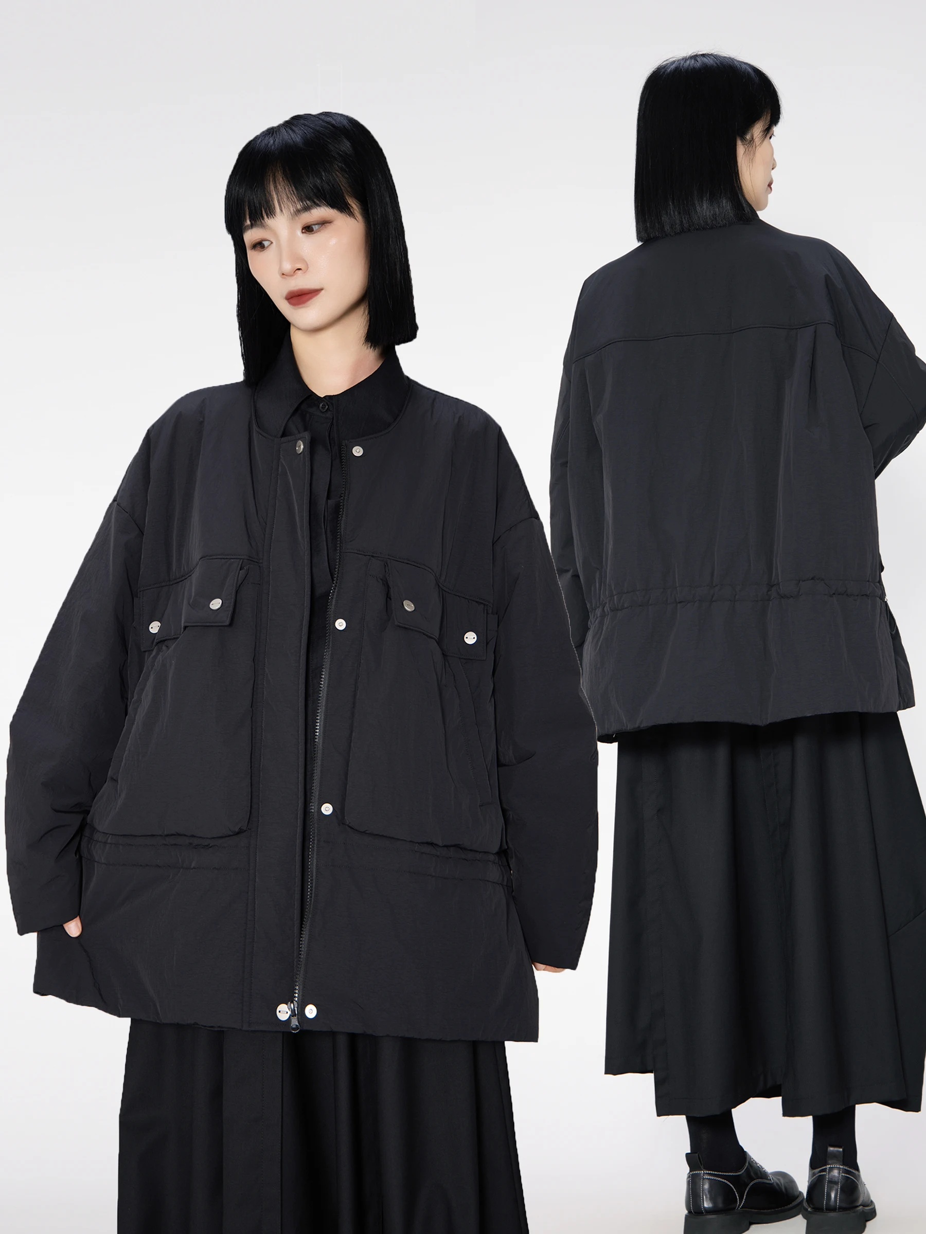 

Шерстяное пальто женское свободного кроя с круглым вырезом, хлопковое, в стиле рабочей одежды, винтажное, на флисовой подкладке, комфортное, стройнящее, верхняя одежда