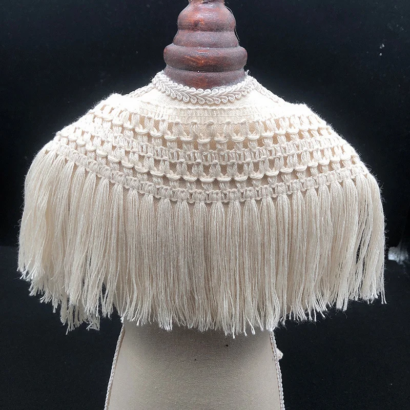 Best 12cm Wide Beige Cotton Thread Braided Beard Tassel Lace DIY Clothes Skirt Hem Hat Sofa Curtain Trim Decorative Accessories