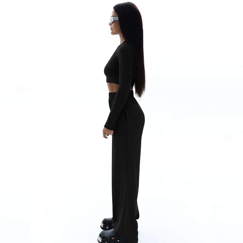 Spring New Women\'s T-shirt Loose Pants 2 Piece Long Sleeves O-Neck Tees Casual Slim Fashion Trouser Solid Basic Female Clothing