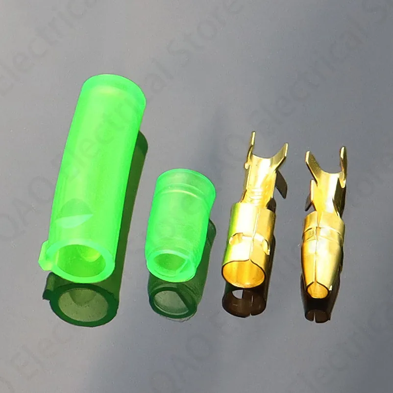 25/50100sets 4.0 bullet terminal car electrical wire connector diameter 4mm pin set Female + Male + Case green image 3
