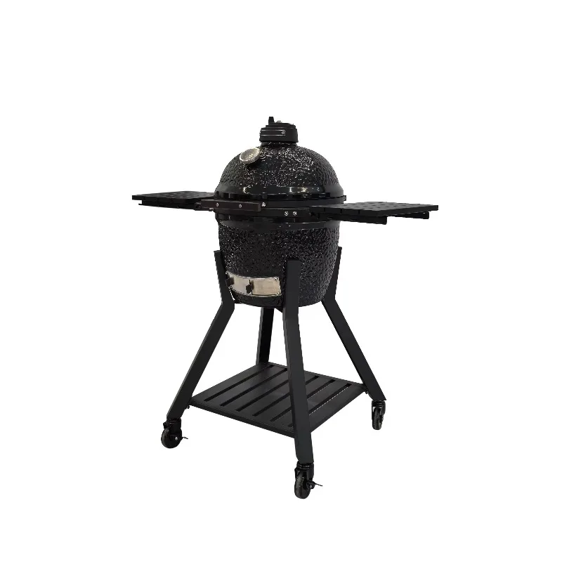 Modern 16 Inch standing Outdoor Barbecue Grill Large Egg-Shaped Glossy Deep Black with BBQ Features