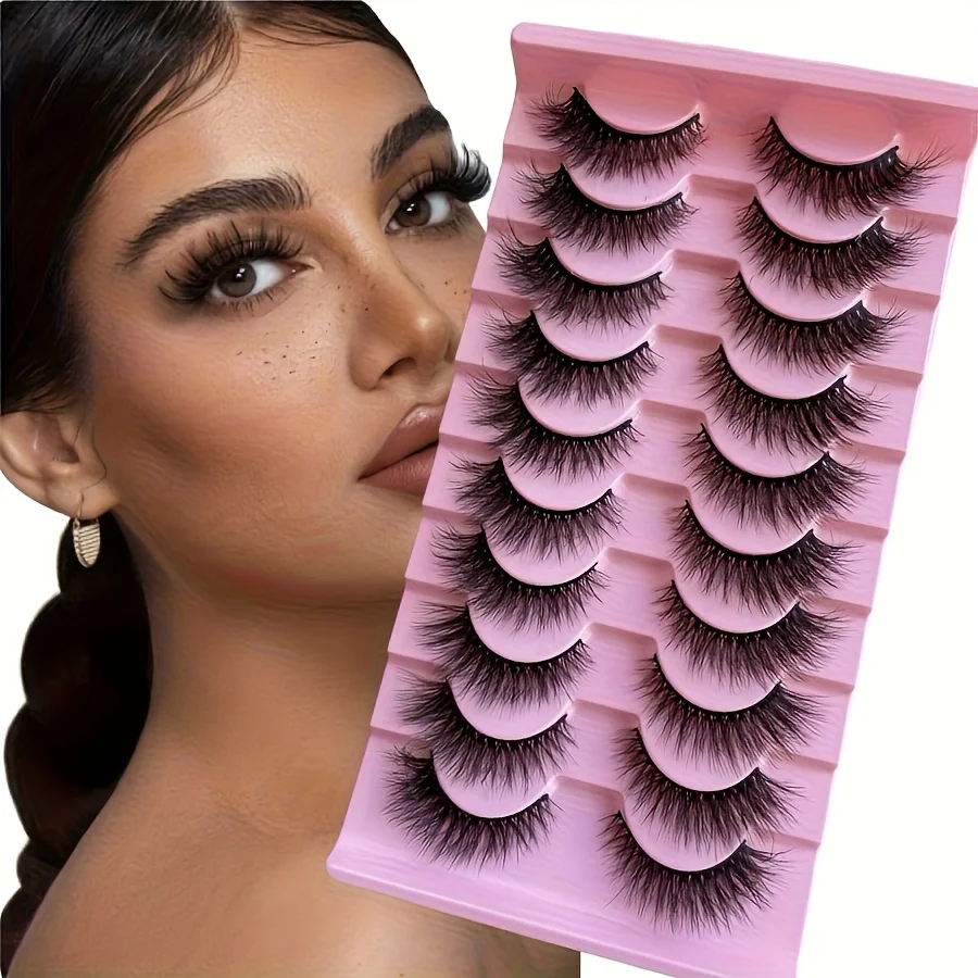 NIEUWE 10 Pairs Cat Eye Wimpers Pluizige Faux Nertsen Wimpers 5D Piekerige Wimpers Pack Dramatische Lange Dikke Volume Wimpers Valse Eyelas