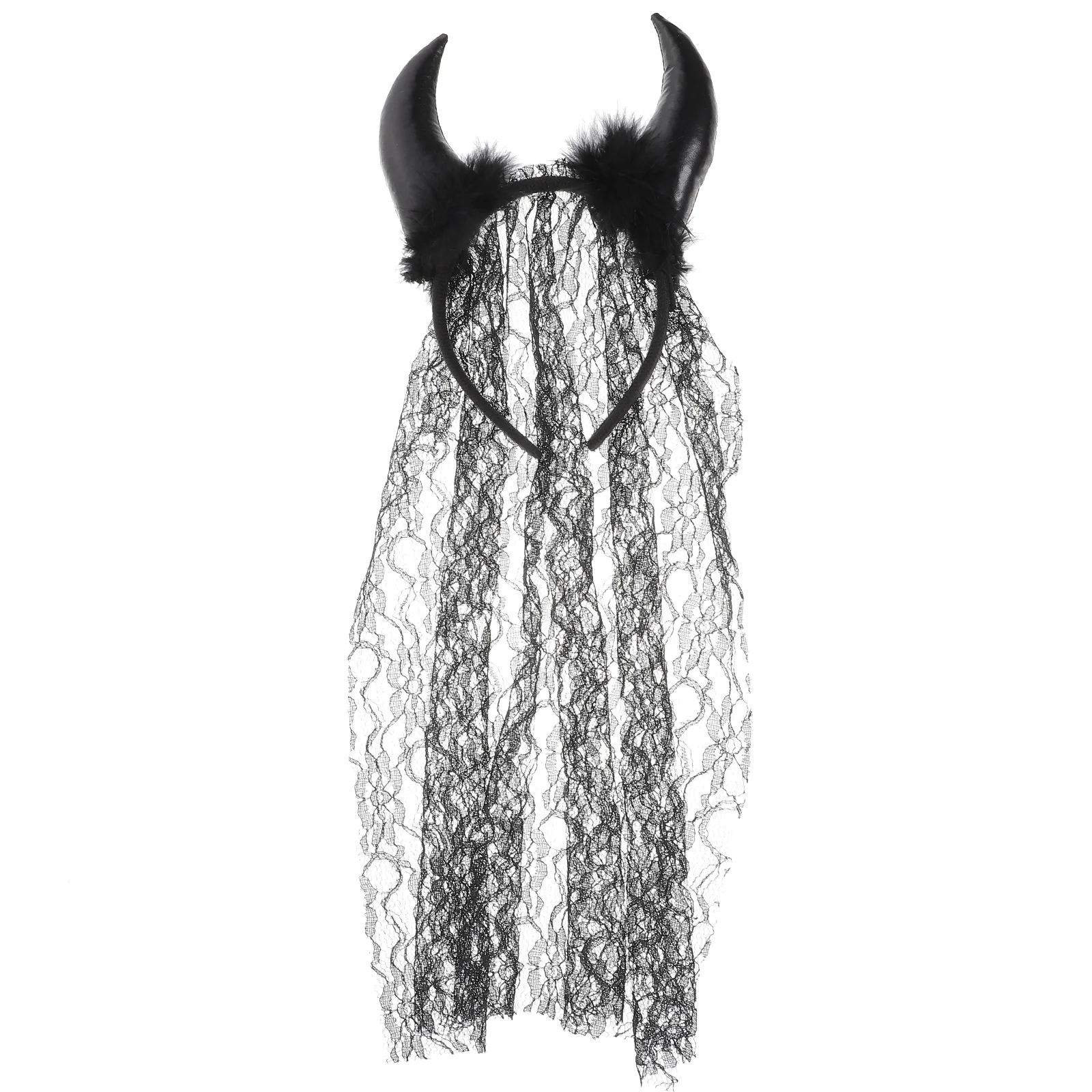 

Головной убор для косплея, драпированная головная повязка из рога, черная сетчатая Фата для макияжа, костюм, кружевная ткань, аксессуары для волос, головной убор