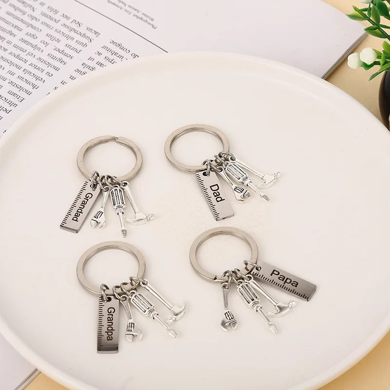 Creative Dad Letters Keychains Mini Alloy Wrench Hammer Screwdriver Tools Keyring Handbag Decor Car Key Pendant Birthday Gifts