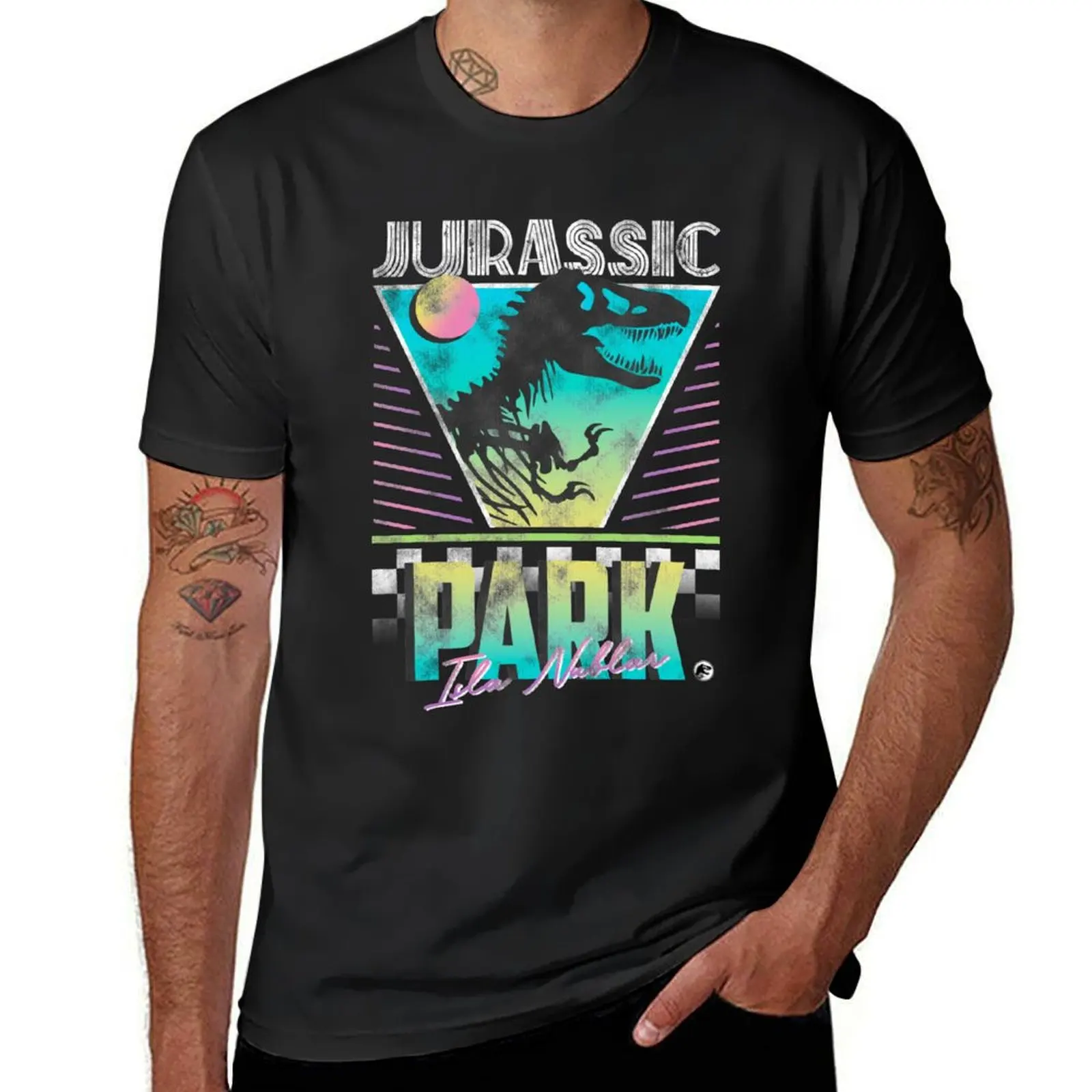 

Jurassic Park Isla Nublar Retro Distressed Logo T-Shirt heavyweights anime t shirt men