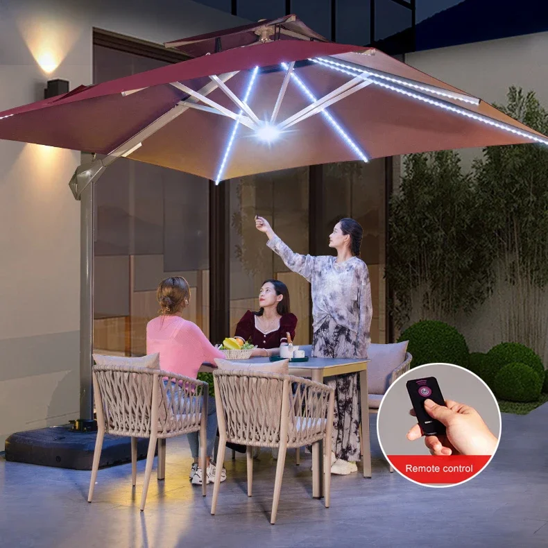 garden outdoor beach over size rectangular double top solar light patio umbrella offset hanging led parasol