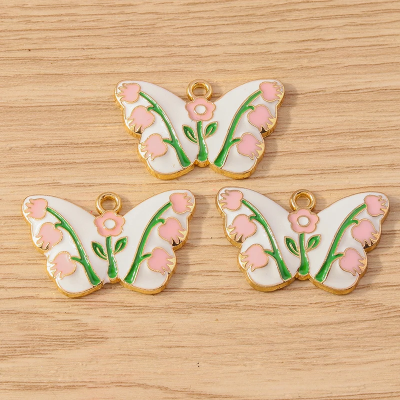 Tusember 10 Stück, 4 Farben, Emaille-Lilien-Schmetterlings-Anhänger für DIY, niedliche Ohrringe, Halsketten, Armbänder, modische Schmuckaccessoires – Detail 5
