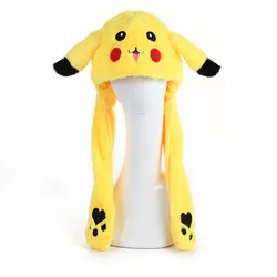Hot Anime Pokemon Kawaii Pikachu Hat Beanie Can Moving Bunny Ears Hat with Shine Earflap Casual Cap Adorable Birthday Xmas Gift
