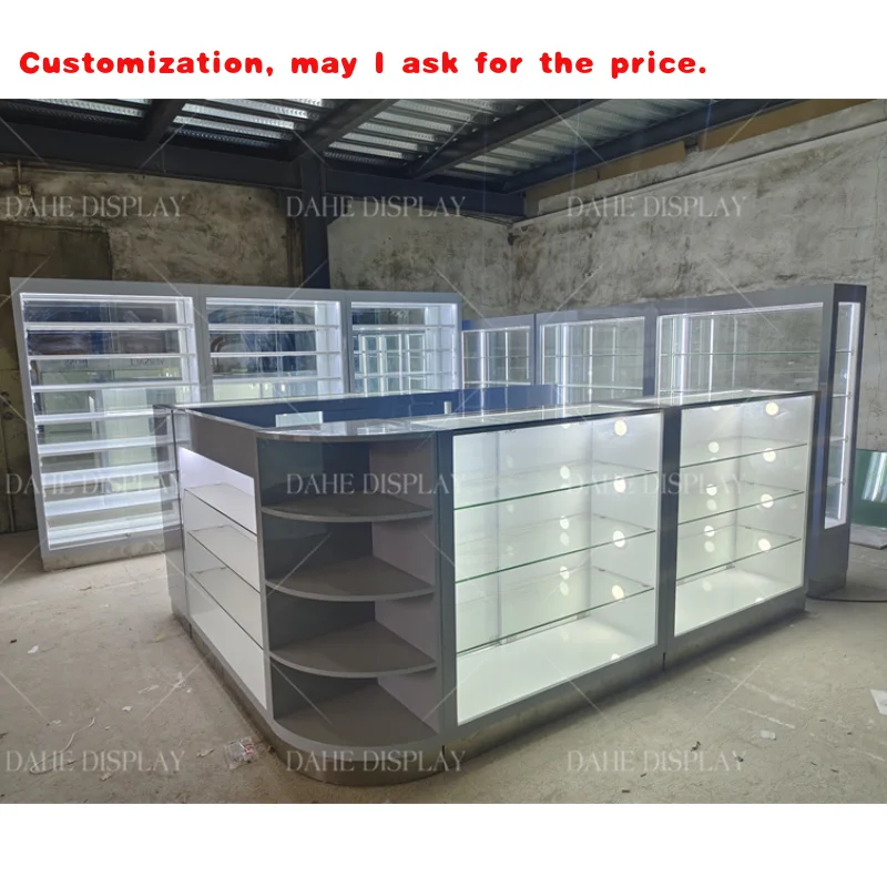 custom.Full Showcase Window Cabinet Glass Display Show Shop Display Smoke Shop Display Cases with Led Light