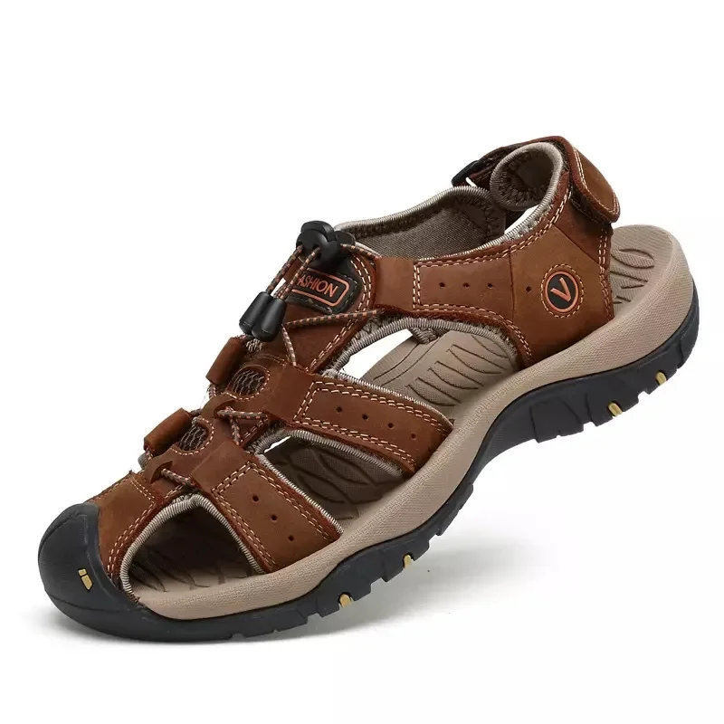 Zapatos de talla grande para hombre, sandalias de verano de cuero genuino, informales, para exteriores, playa, romanas, 38-48