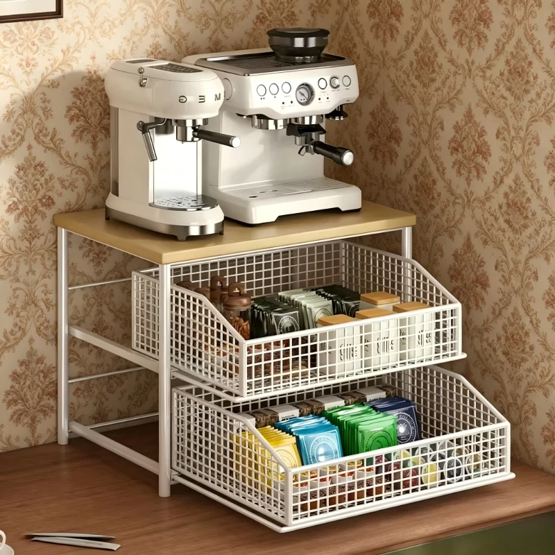 

Прочный органайзер для кухонной столешницы с выдвижными ящиками и металлическими корзинами, многоуровневая полка для экономии пространства в белом и черном цветах