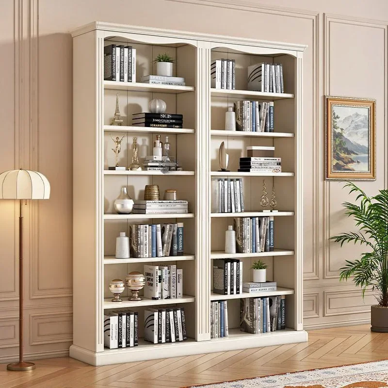 

S @American bookshelf All solid wood free combination bookcase shelf Floor-to-ceiling study display cabinet White