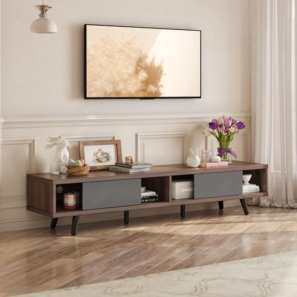 70 inch Mid Century Modern TV Stand for 75 inch TV, Low Profile TVs Stand with Storage, Entertainment Center for Living Room
