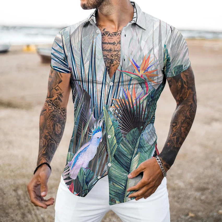 

2023 Summer Men Short Sleeve Shirts Breathable Comfort Slim Fashion Print Men's Social Blouses Hawaii Casual Style Designer Tops