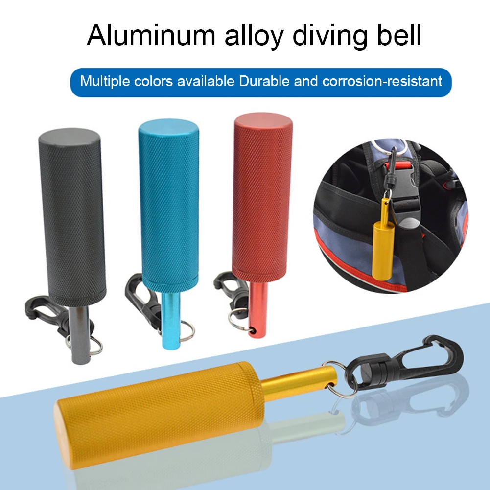 Sonajero de seguridad para buceo, campana de señal con gancho rápido giratorio de 360 °, varilla subacuática de aleación de aluminio de color, contiene