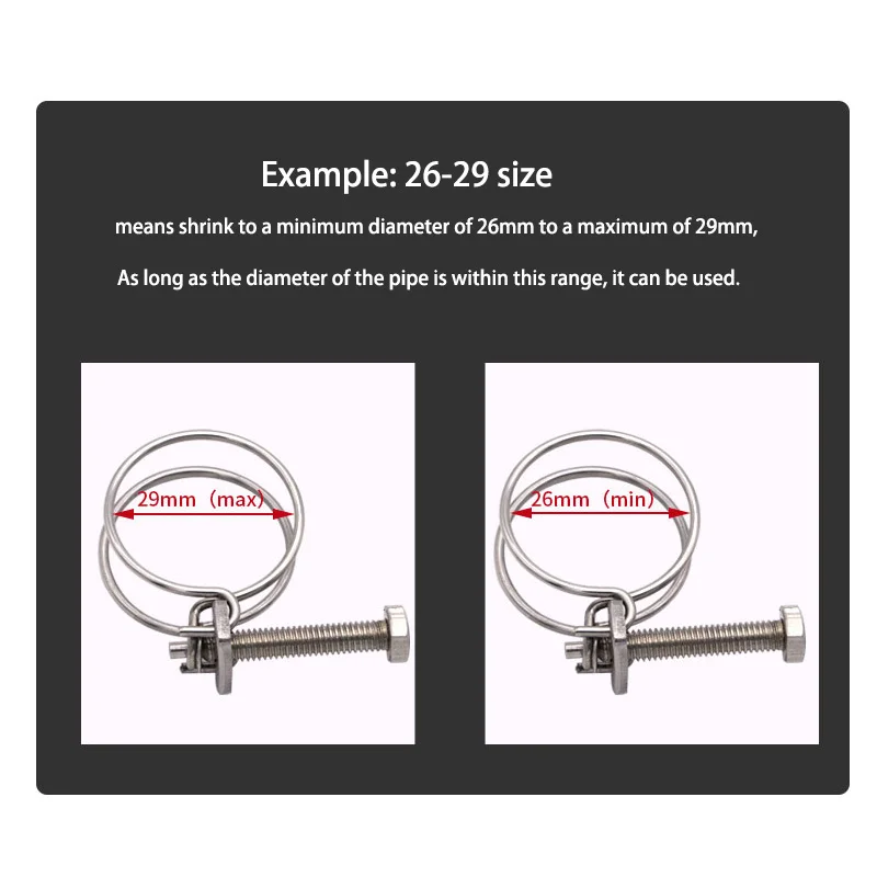 10‑120mm 304 Stainless Steel Double Wire Hose Clamp Throat Hoop Pipe Clip For Household Water Pipe And Vacuum Hose Installation
