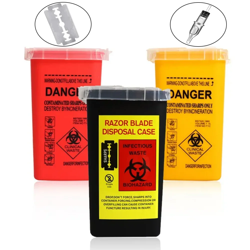 1L Plastic Sharps Container, Tattoo Needles Tattoo Medical Plastic Sharps Container, Needle Disposal Waste Boxes Trash Collector